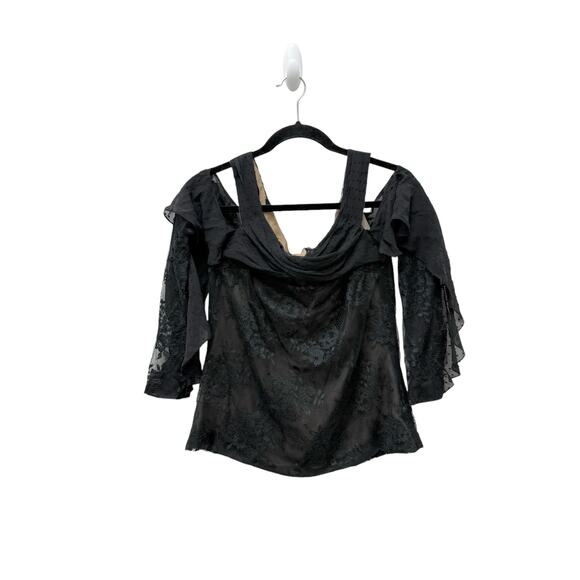 NWT Vintage J. Mendel Mixed Lace Cold Shoulder Blouse Black Size 6 - Picture 1 of 13
